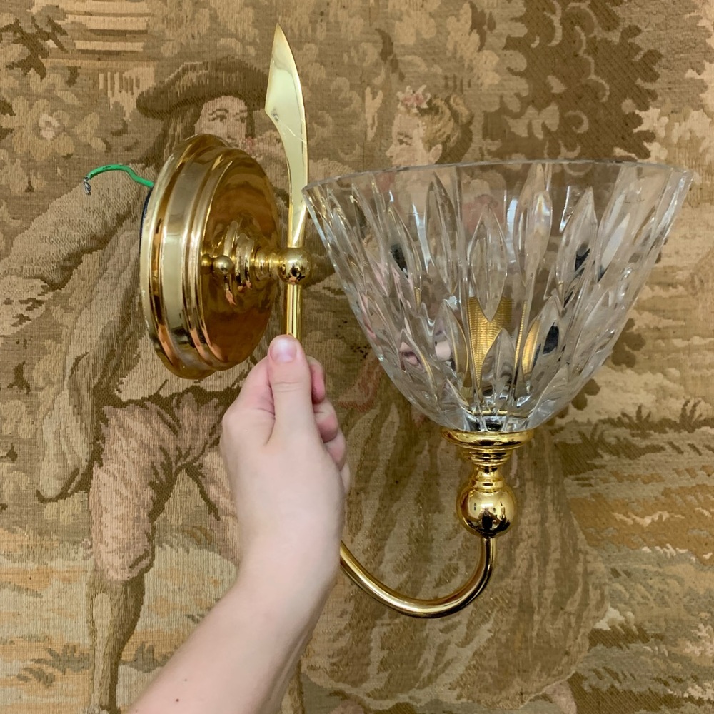 Brass Sconce w Made in Slovenia Heavy Crystal Shade
